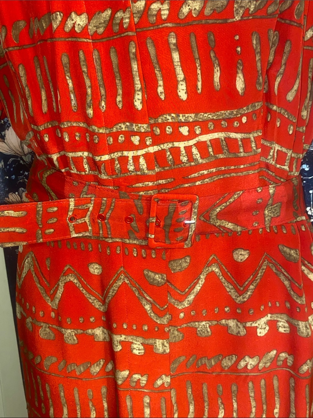 VTG RED & GOLD SILK DRESS Button Front Belted SPENSER JEREMY - Picture 4 of 6